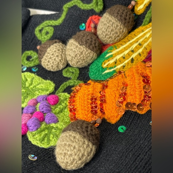 Belle Pointe Vintage Cardigan Sweater Fall Embellishments Black Thanksgiving - Picture 4 of 10